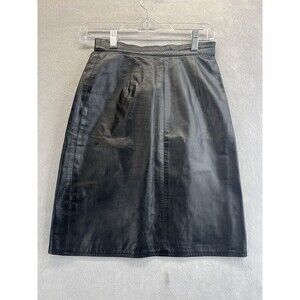 EREZ Sport Leather Pencil Skirt Black Size 6 Knee Length Lined Vintage